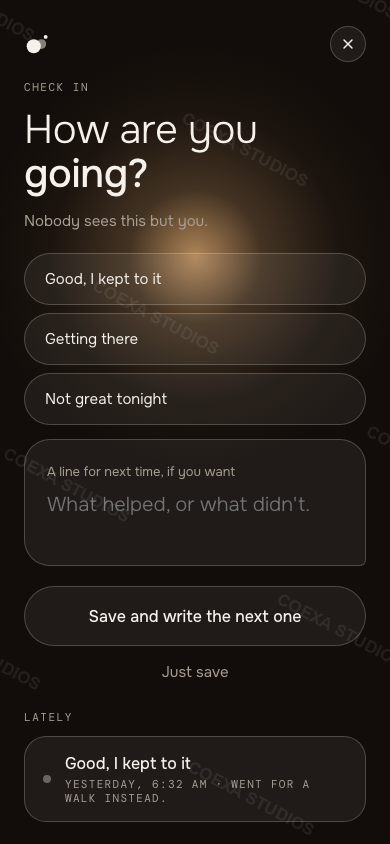 Mè app, Check in screen