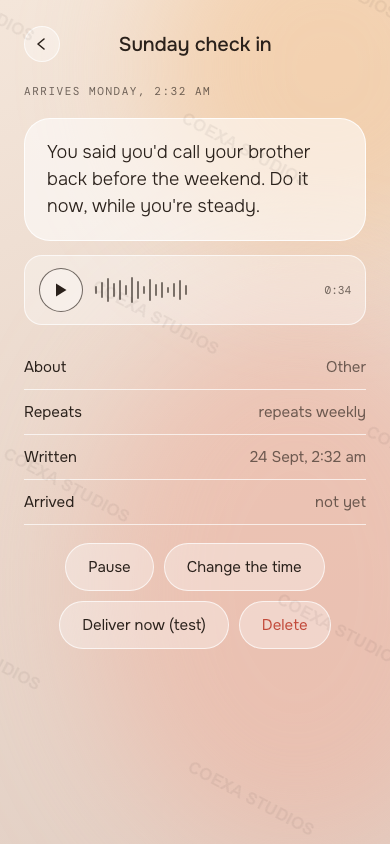 Mè app, scheduled message detail screen