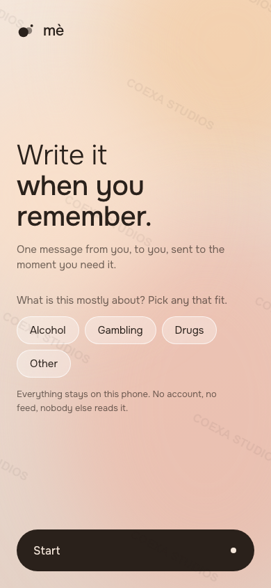 Mè app, Onboarding screen
