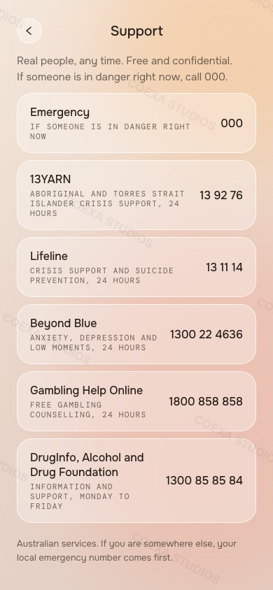 Mè app, Support screen